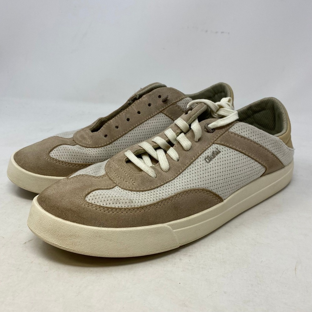 OluKai Kilea Women 10 Tan Beige Leather Textile Lace Up Sneakers 20494-3420